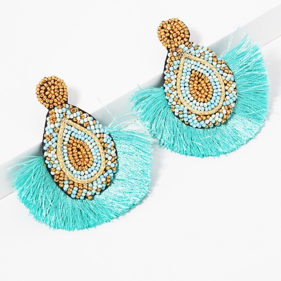 Jewelry - BEADED TEARDROP TASSEL POST EARRINGS